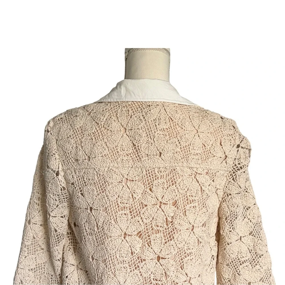 Tuckernuck Crochet Tunic Dress Cotton Floral Lace Contrast Trim Beige Small NWT - Picture 5 of 7